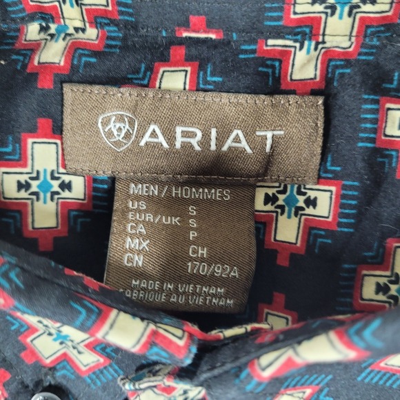 Ariat Long‎ Sleeve Button Down Shirt Men's Small Navy Blue Geometric Print - Picture 7 of 9